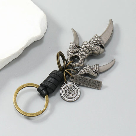 Dragon Claw Braided Leather Keychains Key Rings