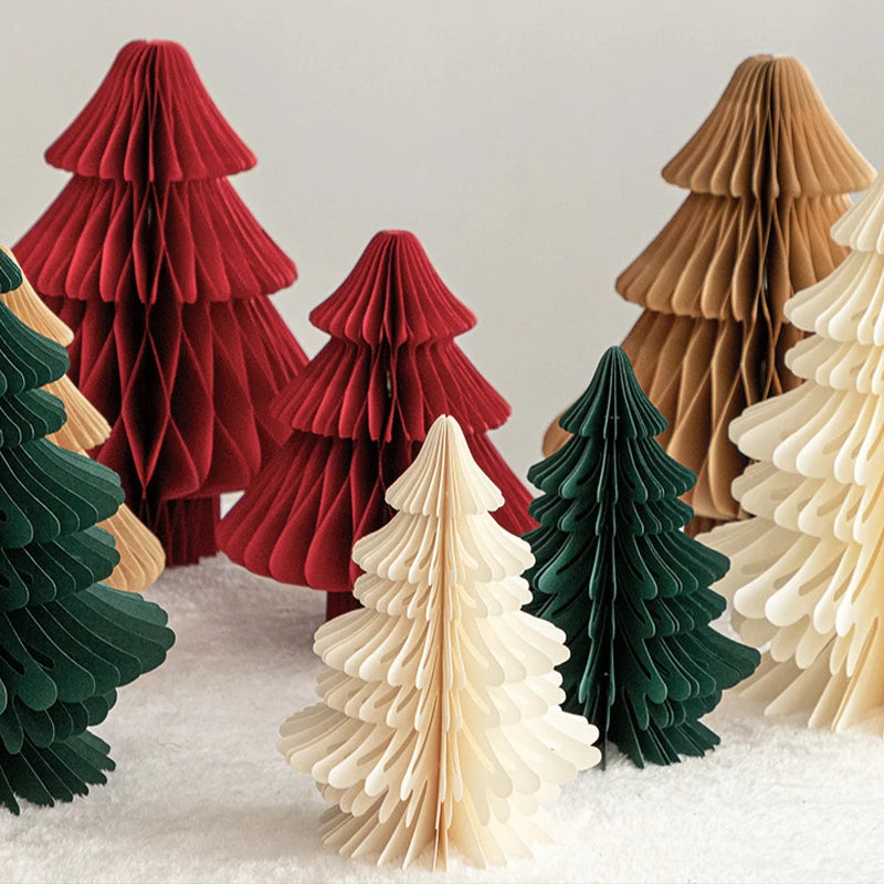Christmas Paper Honeycomb Decorations Ball Folding Christmas Tree Table 3D Ornaments