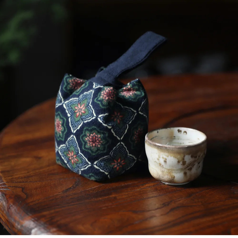 Padded Cotton Teacup Storage Bag Ceramic Glass Drawstring Bags Portable Organiser