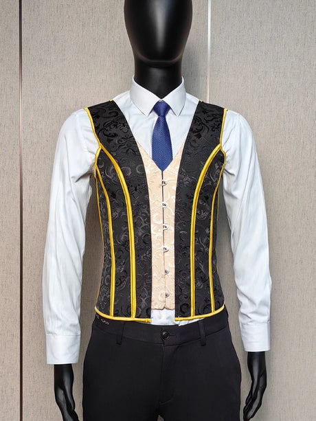 Vintage Circus Men's Boned Waistcoat Corset Vest Lace Up Burlesque Performance Stage Costume