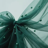 Dark Green Pearl Beaded Tulle Fabric Roll Sheer Gauze for Decorating or DIY Crafts