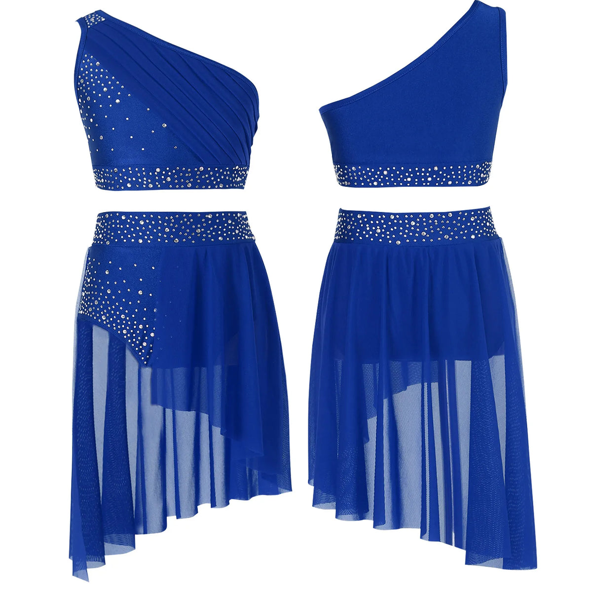 Girls Dance One Shoulder Crop Top Wrap Tutu Skirt Set