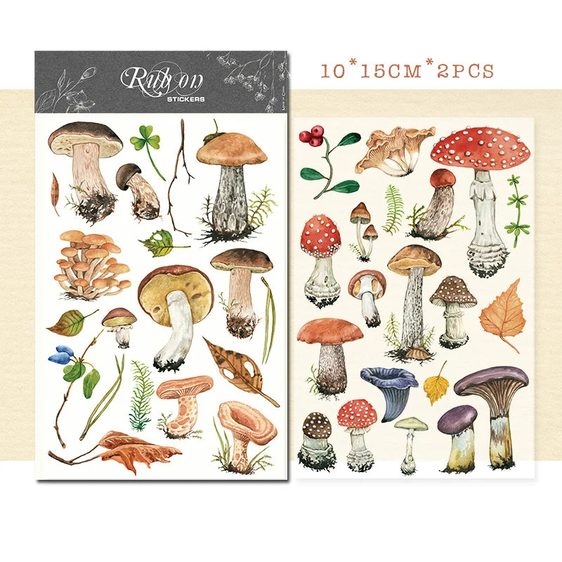 2 Sheet Vintage Mushroom RUB ON Transfer Stickers Junk Journal DIY Album Scrapbooking Craft Stickers