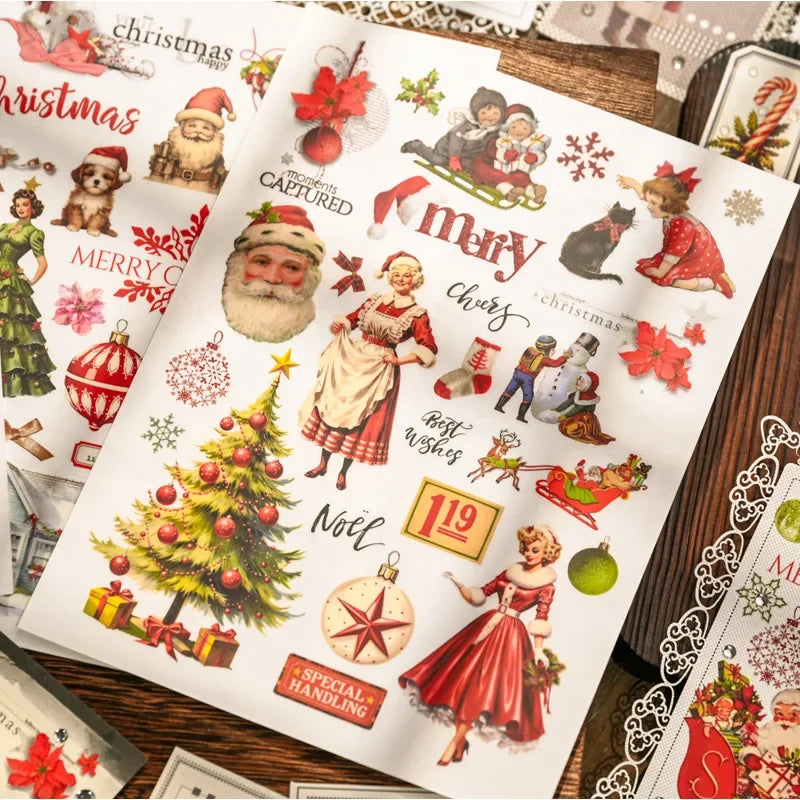 3 Sheet Large Christmas RUB ON Transfer Stickers Junk Journal DIY Scrapbooking Craft Stickers