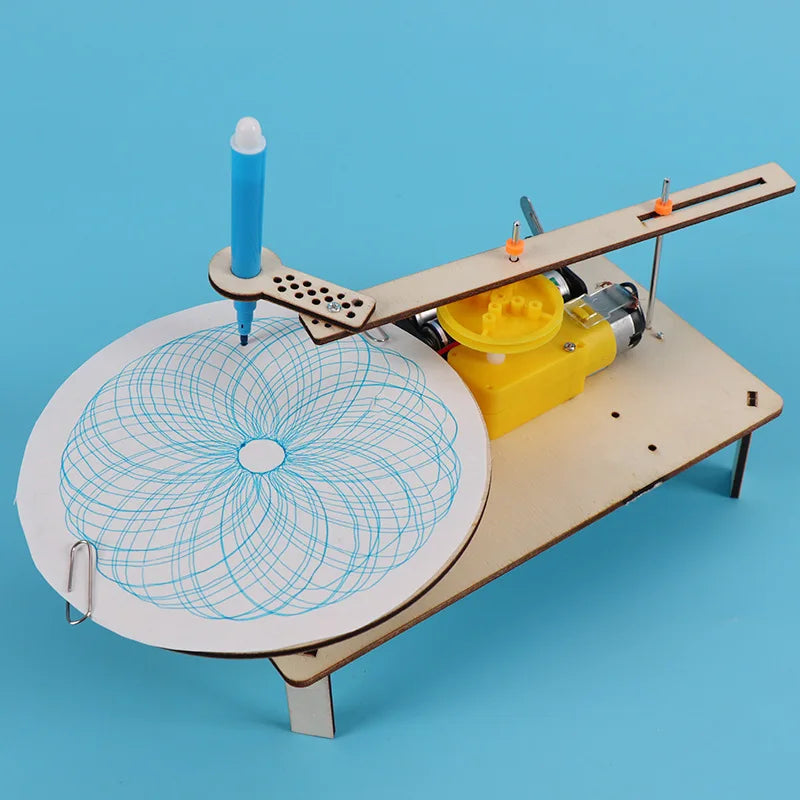 DIY Kids Wooden Electric Spirograph Model Kit Drawing Robot Science Physics Experiment Toy