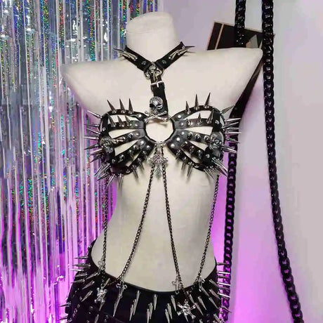 Spike Rivet Studded Goth Punk Rock Grunge Revival Skull Chest Harness