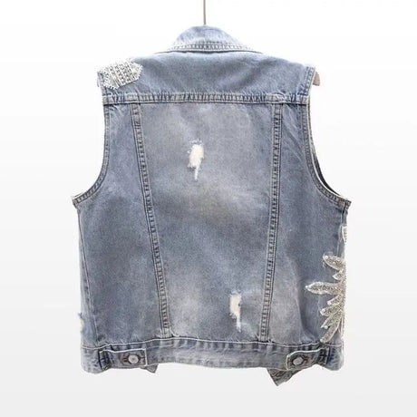 Lace Beaded Denim Vest