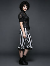Women’s Black White Striped Capri Pants Slim Fit Bell Bottom Leggings Performance Wear Halloween Costumes