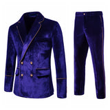 Plush Velvet Suit Two-piece Mens Party Suits Double Breasted Tuxedo Blazers & Pants