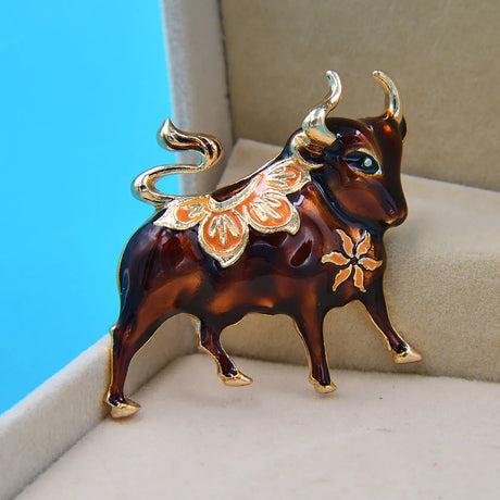 Enamel Bull Brooch