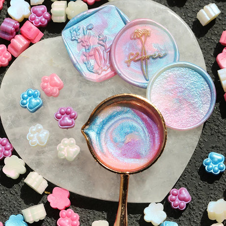 75PCS Mixed Colour Glitter Cat Paw Wax Beads for Seal Stamping