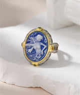La Belladonna Wraith S925 Sterling Silver Rings Blue Agate White Shell Full Zircon Portrait Jewellery