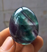 48mm Natural Polished Stone Green Purple Fluorite Quartz Crystal Egg + Base