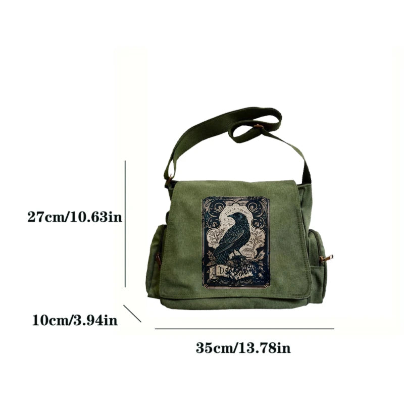 Raven Print Canvas Shoulder Bag Crossbody Messenger Bag