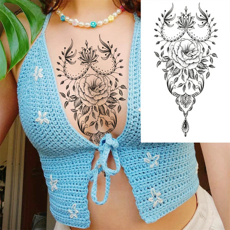 Large Peony Temporary Tattoos