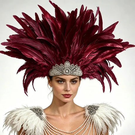 Venetian Carnivale Style Glitter Sequins Feather Crown Costume Headpeice