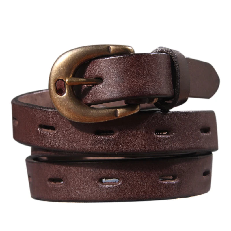 Maggy's Genuine Leather Women's Belt Pure Copper Button