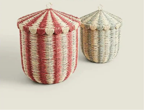 Vintage Circus Floor Storage Wicker Basket Laundry Basket Toy Organiser