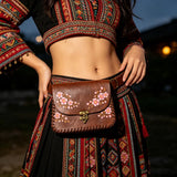 Spring Cherry Blossom Faux Leather Belt Bag Medieval Cosplay