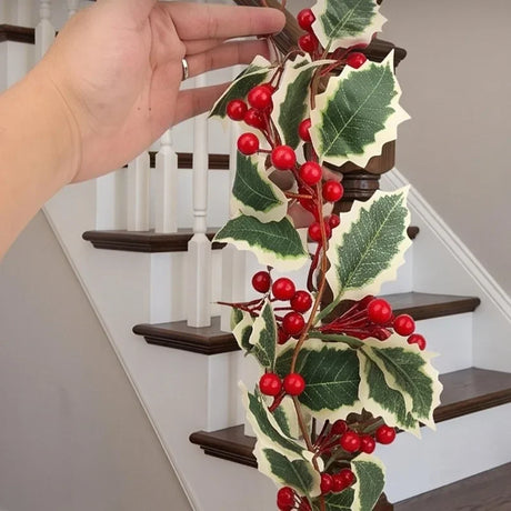Christmas Garland Artificial Red Holly Berry Vine Xmas Tree Hanging Decoration