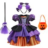 Halloween Bat Cosplay Purple Orange Witch Dress for Girls Children's Costumes
