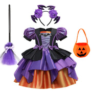 Halloween Bat Cosplay Purple Orange Witch Dress for Girls Children's Costumes