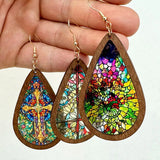 Stained Glass Window Earrings Wood Acrylic Bright Colourful