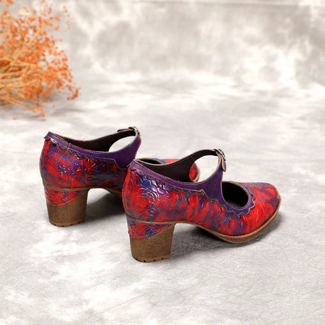 Sally's Embossed Genuine Leather Red Pump Heels Shoes