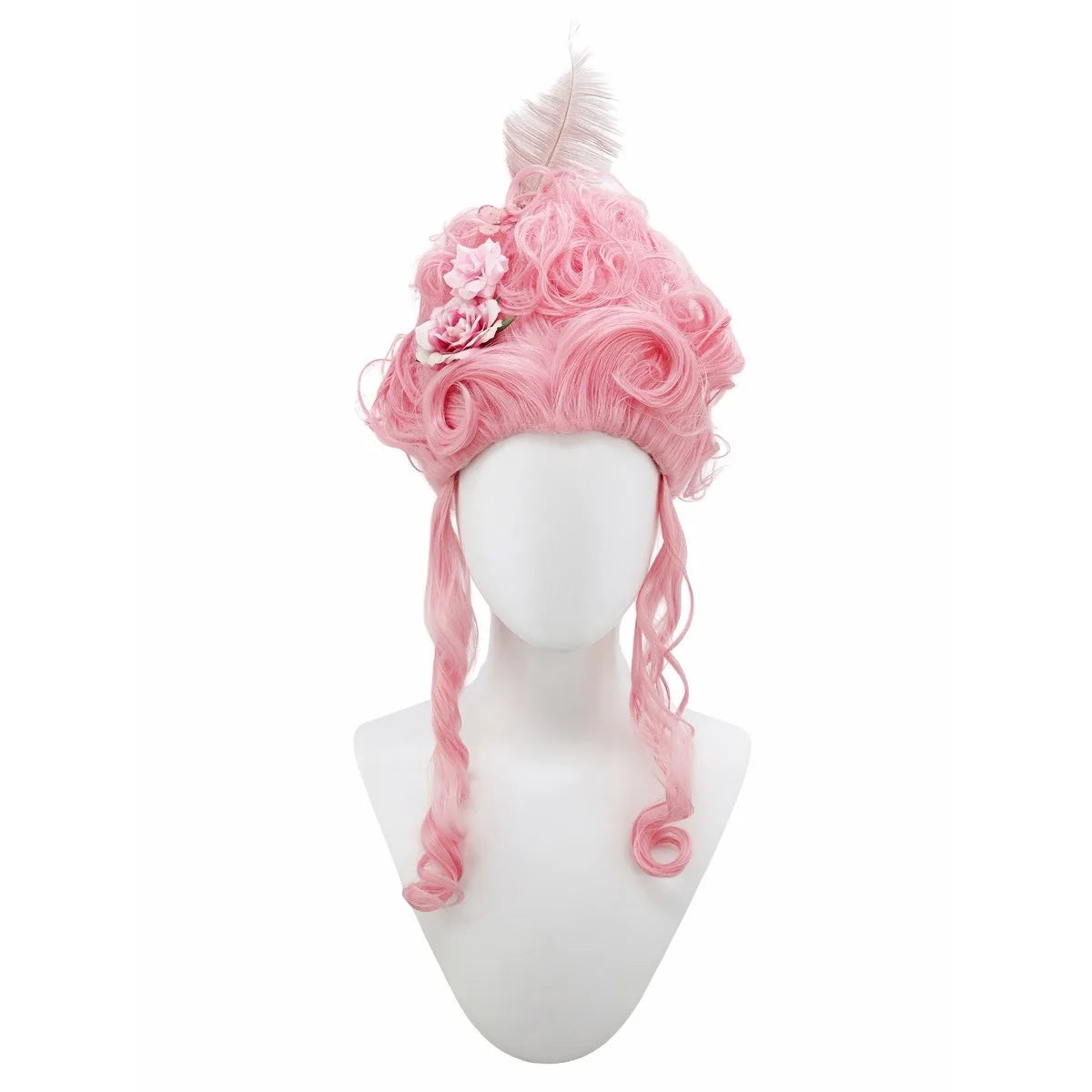Pink Fluffy High-Top Cosplay Wig Queen's Hairstyle with Feather Flowers