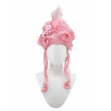 Pink Fluffy High-Top Cosplay Wig Queen's Hairstyle with Feather Flowers