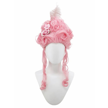 Pink Fluffy High-Top Cosplay Wig Queen's Hairstyle with Feather Flowers