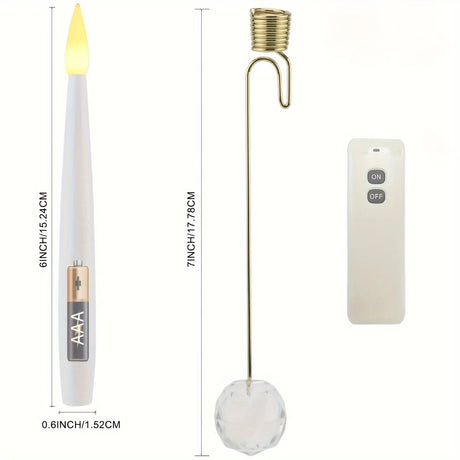 12 Pack LED Flameless Xmas Tree Taper Candles with a Crystal Ball and Gold Hook Battery Operated Remote