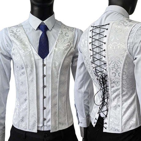 Men's Formal Boned Waistcoat Corset Vest Lace Up Burlesque Performance Stage Costume