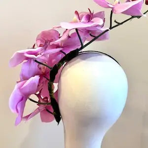 Handcrafted Large Realistic Orchid Statement Headpiece Floral Headband for Weddings Races Photoshoots