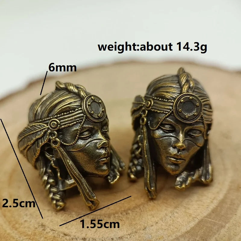 Tribal Warrior Woman Brass Paracord Lanyard Charm Dreadlock Beard Bead