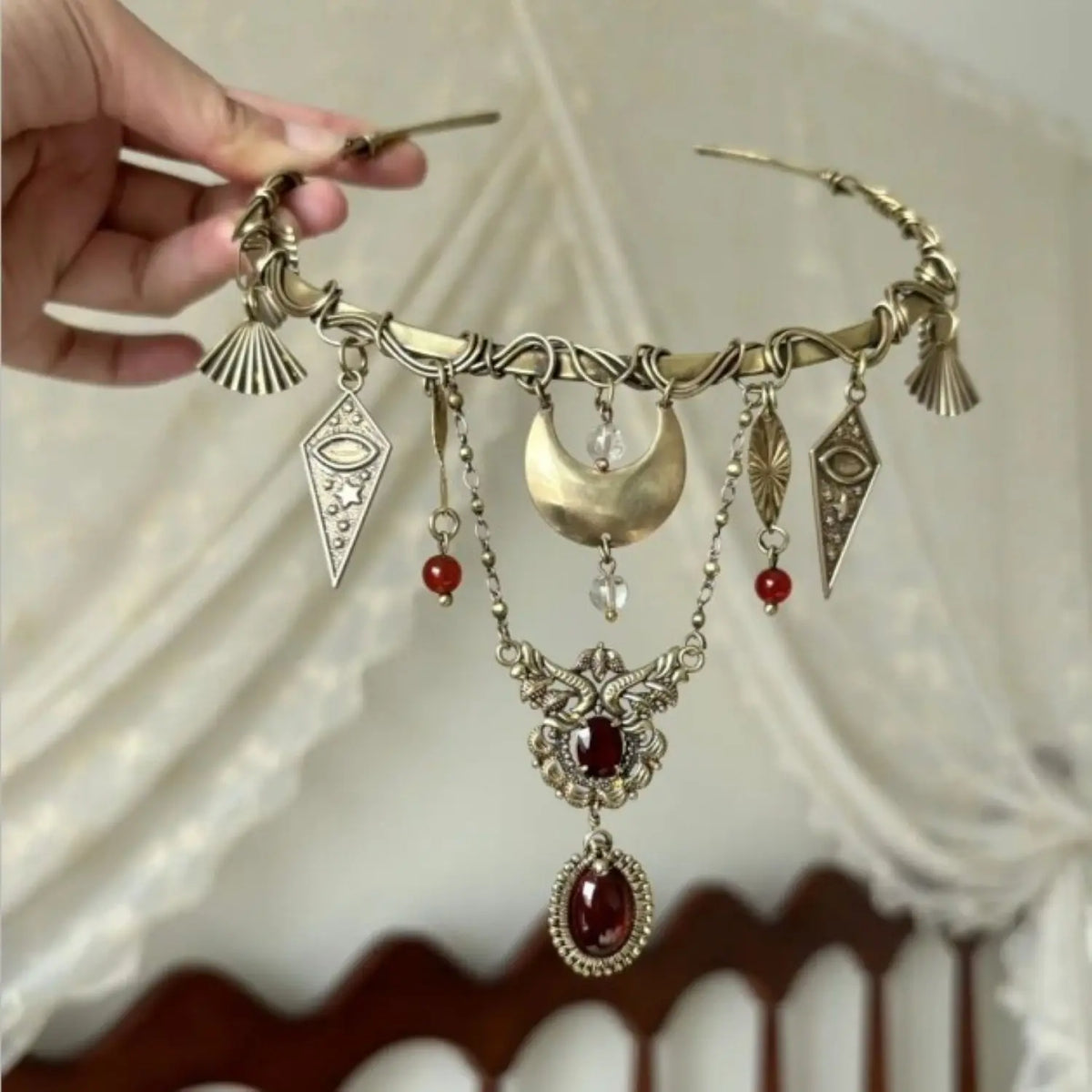 Red Crystal Moon Pagan Goddess Choker Necklace