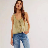 Pip's Summer Cotton Camis Crop Tops Boho Spliced Lace Tank Tops