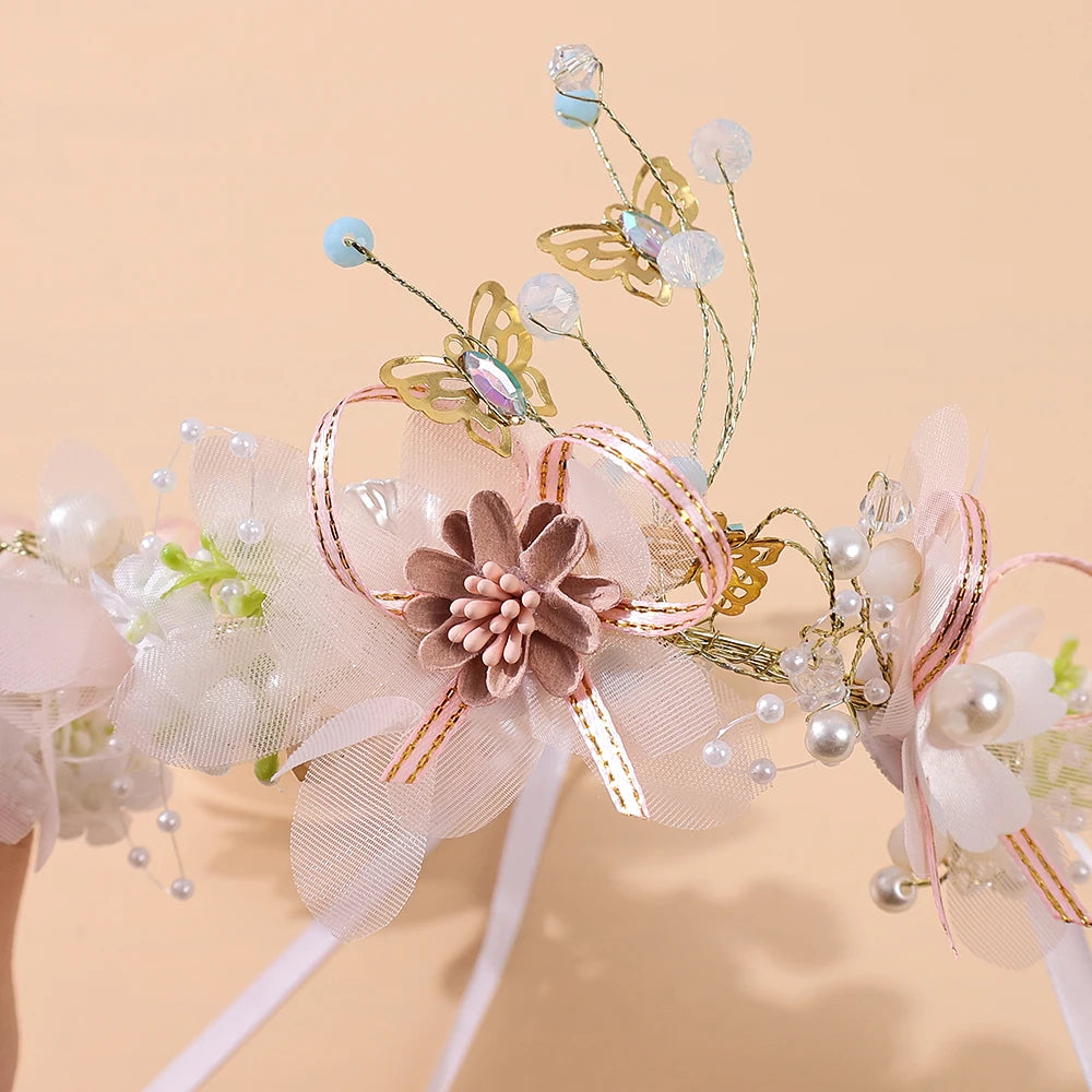 Girls Pearl Flower Wreath Floral Garland Head Hoop