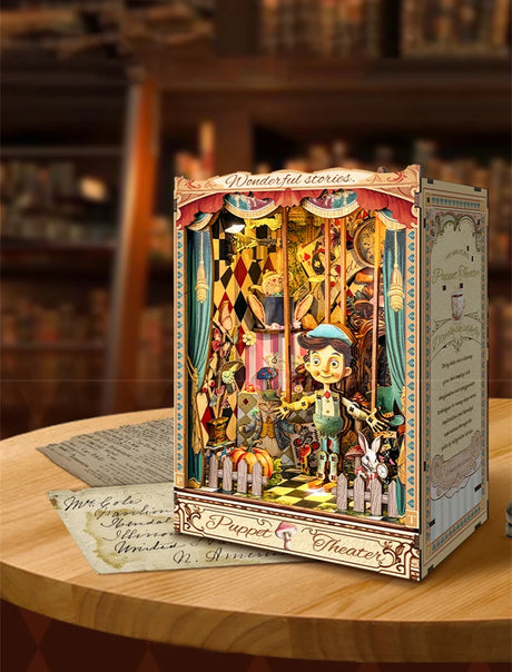 Puppet Theatre DIY Wooden Book Nook Miniatures Kits Bookshelf Decor Crafts