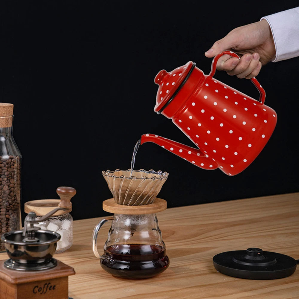 1.5L Enamel Coffee Pot Gooseneck Spout Stovetop Tea Kettle