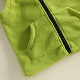 Dinosaur Fleece Vest Toddler Boy Hooded Cute Embroidery Full-Zip Sleeveless Jacket Coats Outerwear