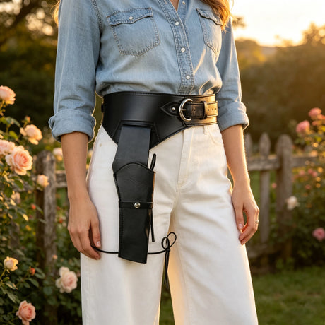 Western Cowboy Wide Belt With Pistal Holster Ranger Utility Waist Belt Pirate Medieval Cosplay Costume