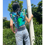 Mini Backpack Butterfly Wings Daypack Holographic Leather