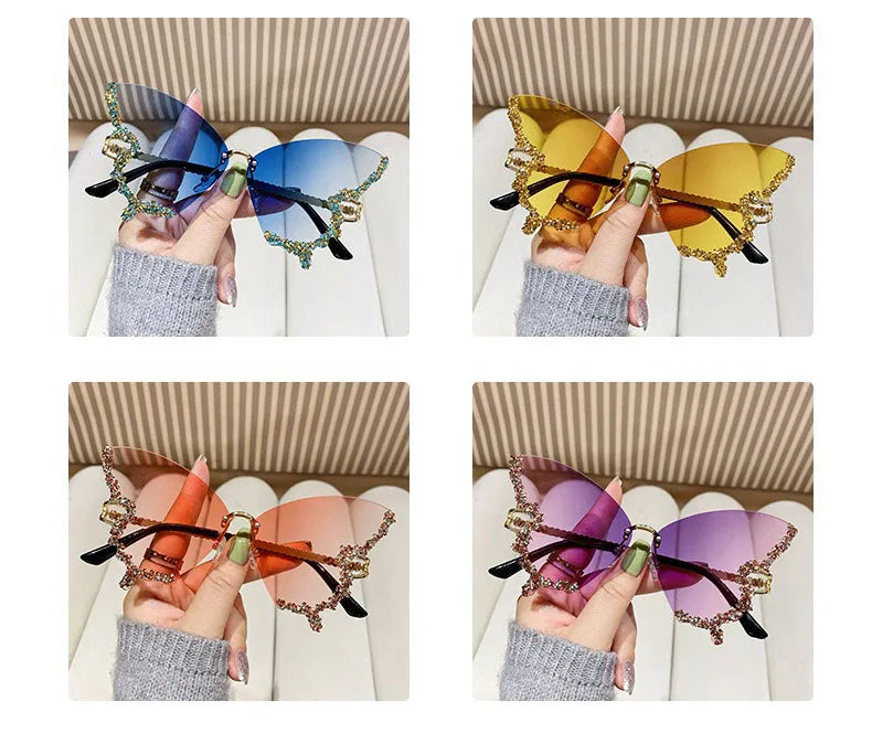 Diamond Butterfly Sunglasses Frameless Oversized Funglasses