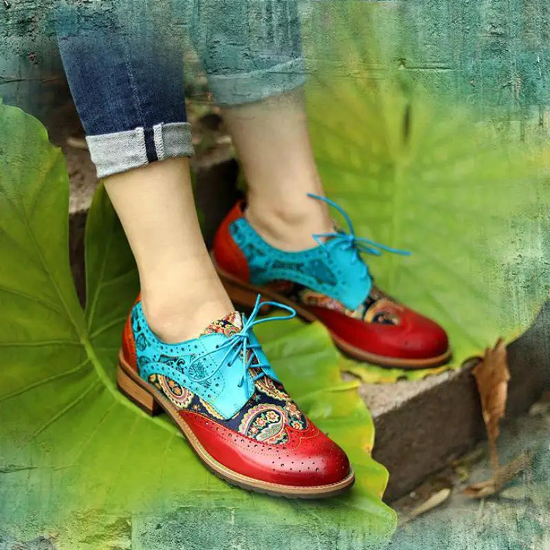 Marney's Genuine Leather Colourfun Lace-up Round Toe Flat Shoes
