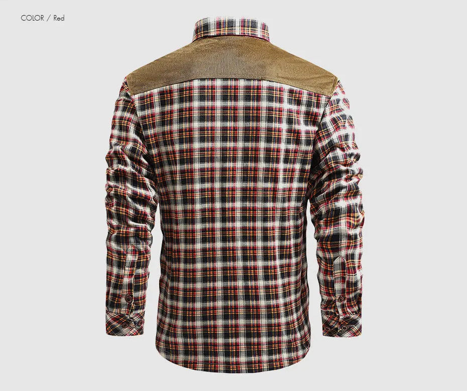 Woodsman Cotton Plaid Jacket Warm Winter Corduroy Patchwork Shirts Fleece Lined