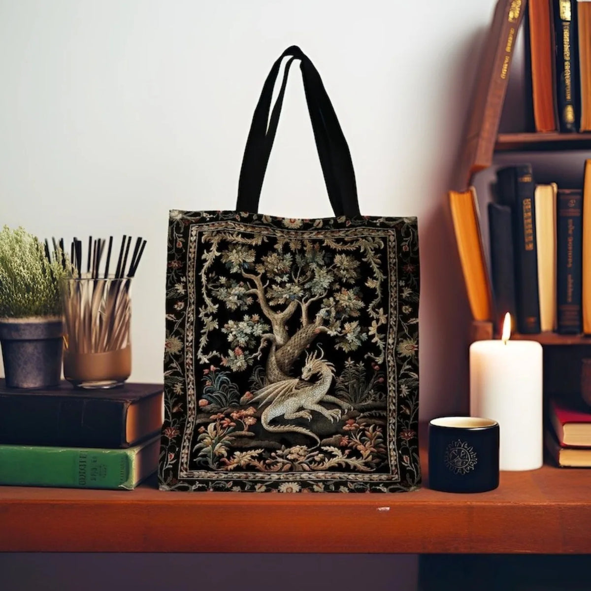 Fantasy Inspired Dragon Tote Bag Fairy Tale Magic Forest Core Book Bag