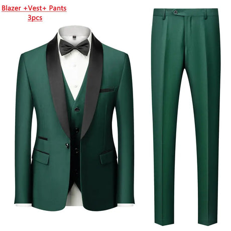 Mens Tuxedo Three Piece Suit Blazer with Trousers and Vest