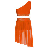 Girls Dance One Shoulder Crop Top Wrap Tutu Skirt Set