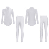 Boys Dance Leotard Ice Skating Gymnastic Long Sleeve Rhinestones Bodysuit with Leggings